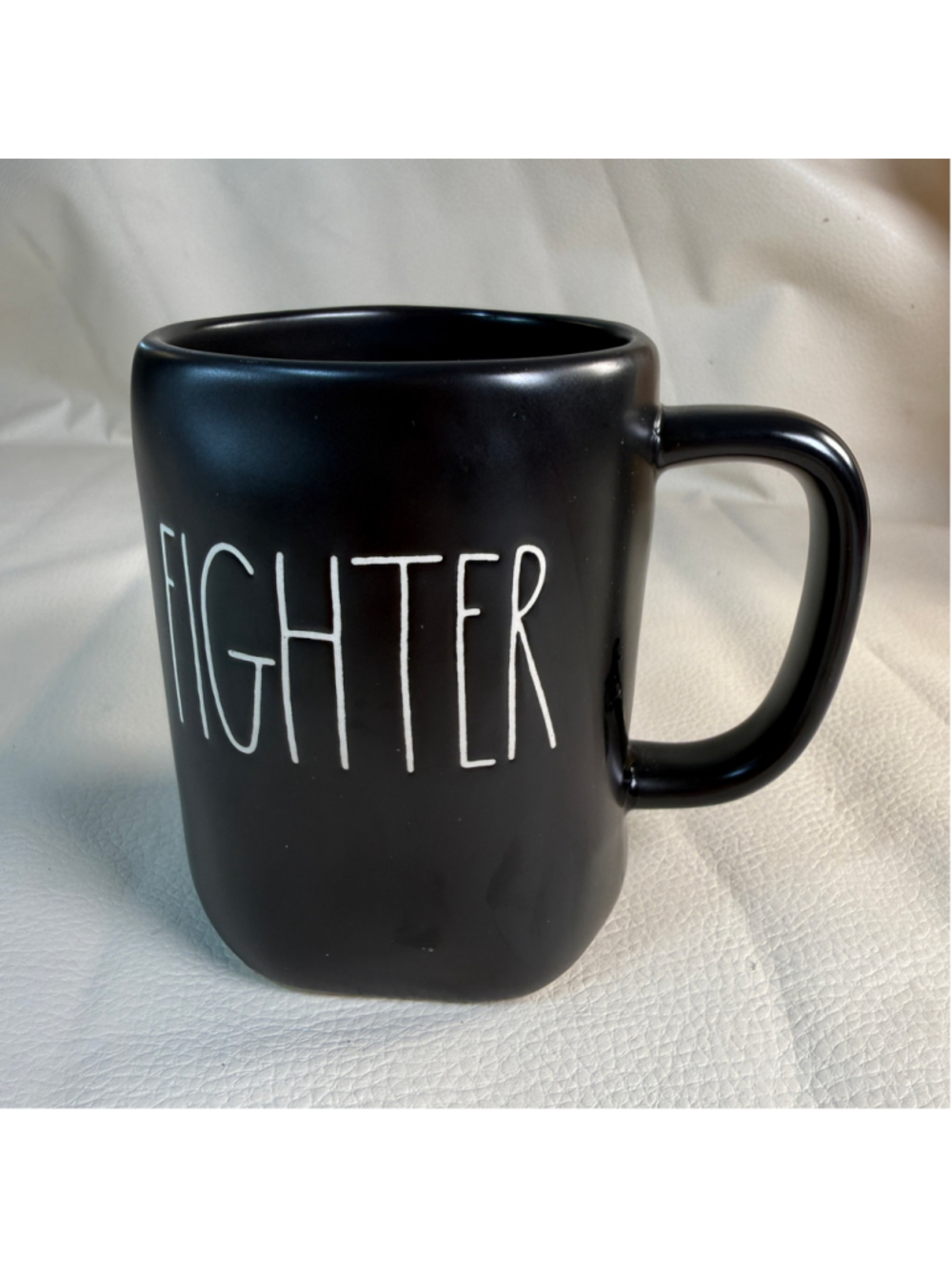 Rae Dunn FIGHTER Black Ceramic Coffee Mug Artisan Collection Magenta Inspiration